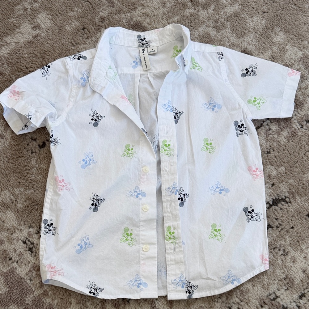 Janie and Jack White Shirt with Mickey Mouse Print